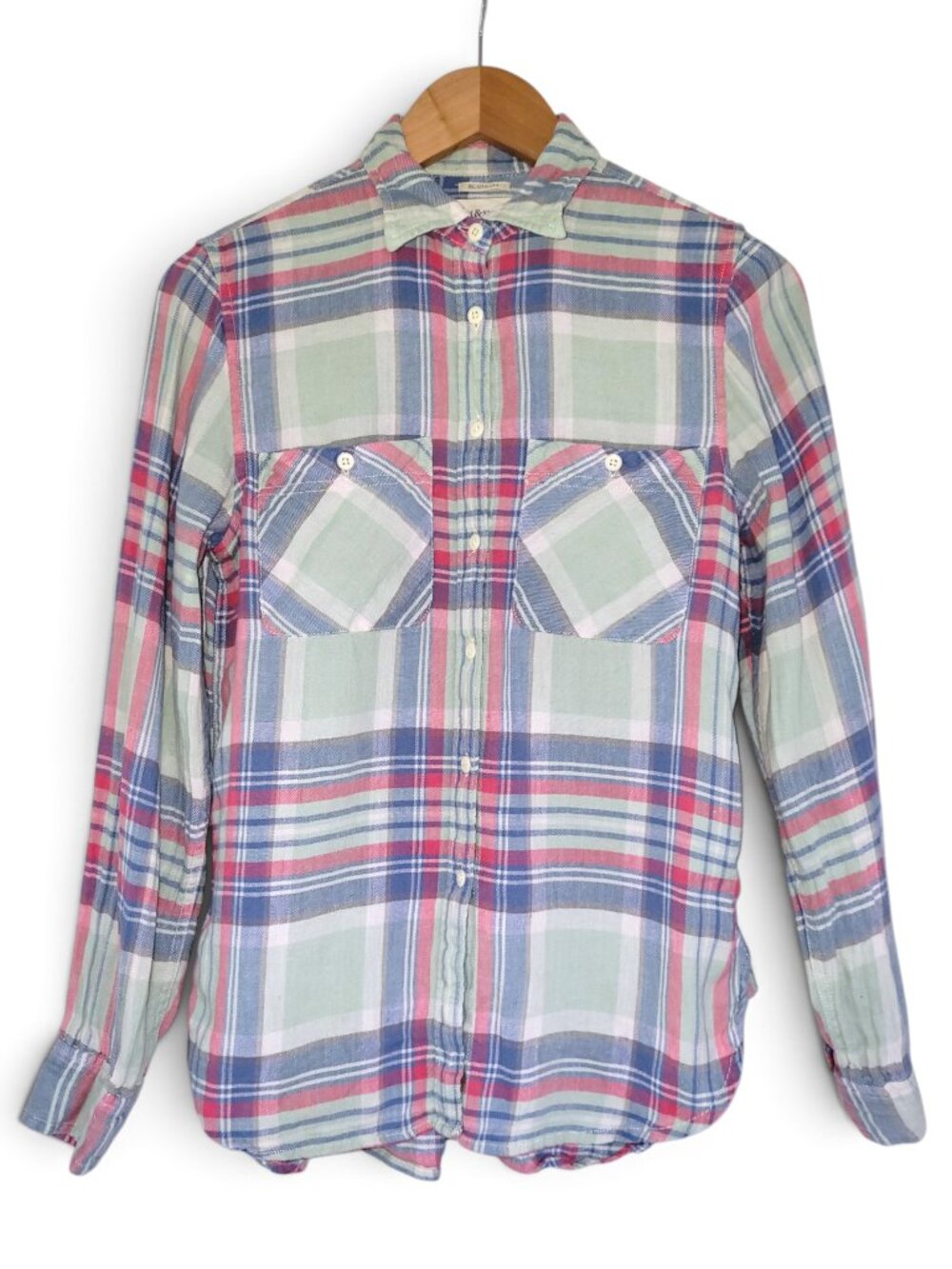 Denim & Supply Ralph Lauren Plaid Button-Down Flannel Shirt in Mint, Blue & Pink